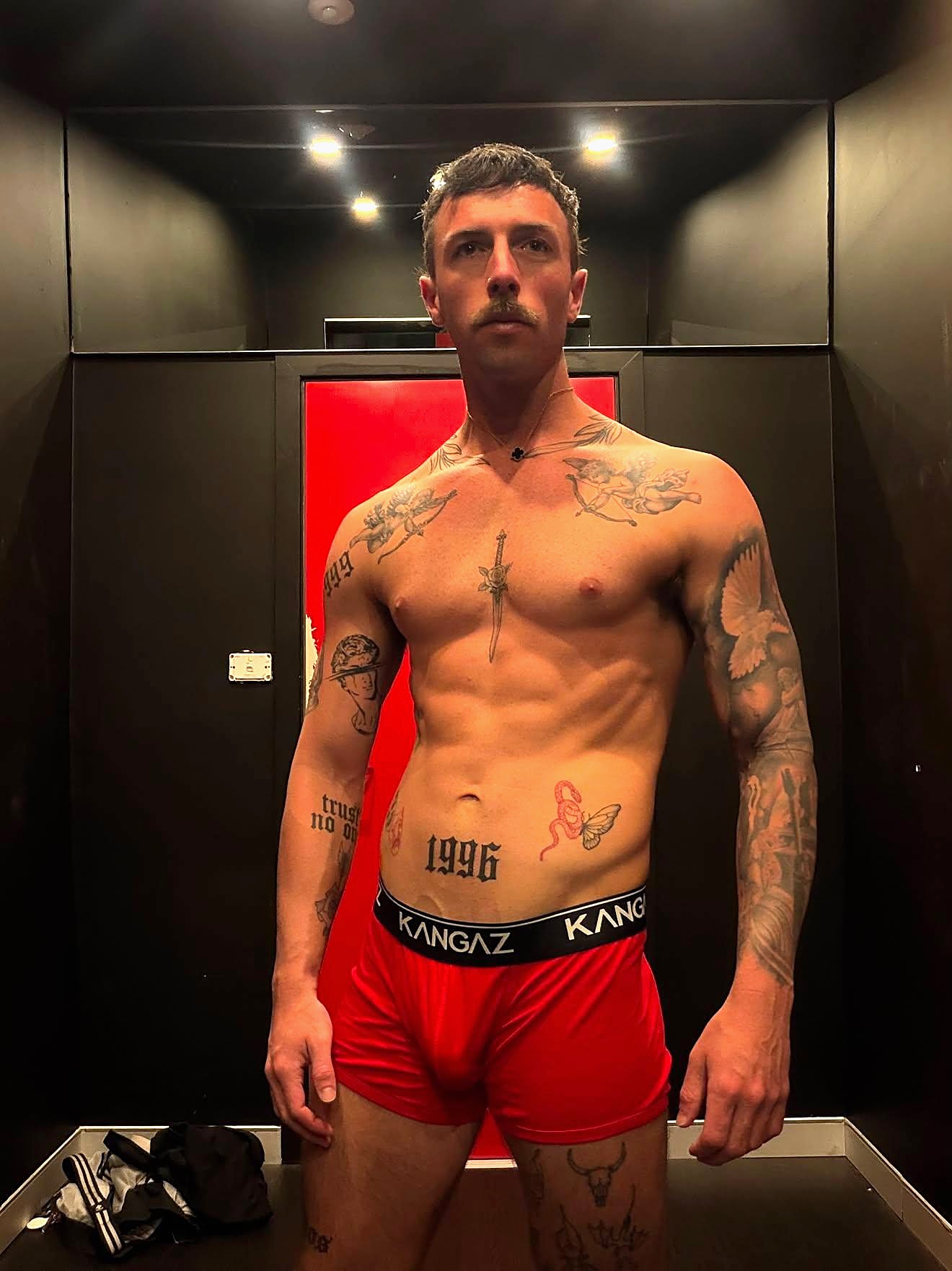 Man wearing red KANGAZ underwear with the KANGAZ waistband